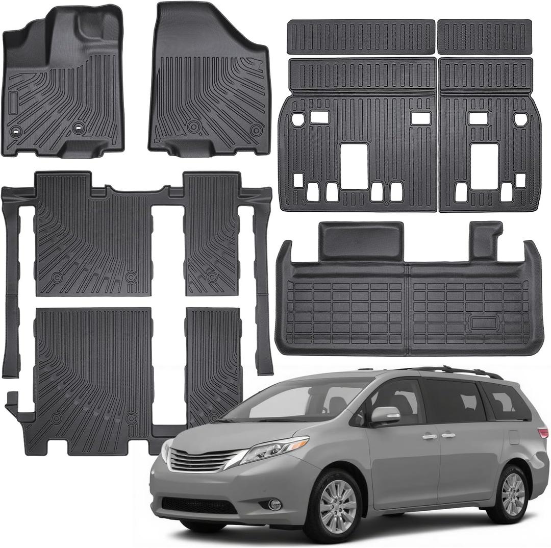 Compatible with Toyota Sienna 2013-2020 (Only 8 Seats) Floor Mats & Cargo Liner with Backrest Mat,All Weather Protection TPE, Anti-Slip Floor Liner Fit for Toyota Sienna 8 Seats 2013-2020 Accessories