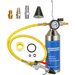 AC Flush Kit, Automotive air Conditioning Pipeline Cleaning Tool Home A/C Flush Tool,R134A R12 R22 R404 R410A AC System Flush Kit Can Tool with 220PSI Gauge, Air Fittings and Hose