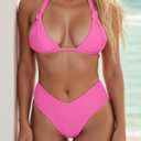 Bikini Sets for Women Sexy Halter Triangle String Bikini Cheeky V Cut High Waisted Thong Swimsuits 2 Piece (Pink, L)