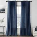 Nanspring Denim Blue Linen Curtains 96 Inches Long 2 Panels Set for Living Room Rod Pocket Back Tab Semi Sheer Light Filtering Protect Privacy Denim Blue Curtain for Bedroom Floor Length 52x96