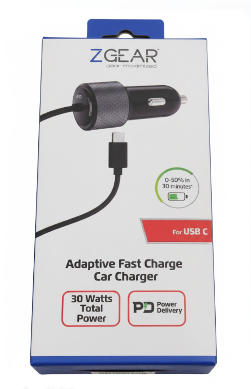 ZGear 30 Watts Adaptive Fast  Charge Car Charger Type-C
