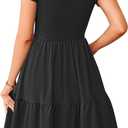 AUSELILY Women Summer Dress Casual Short Sleeve Sundress V Neck Floral Tiered Beach Dresses with Pockets (S)