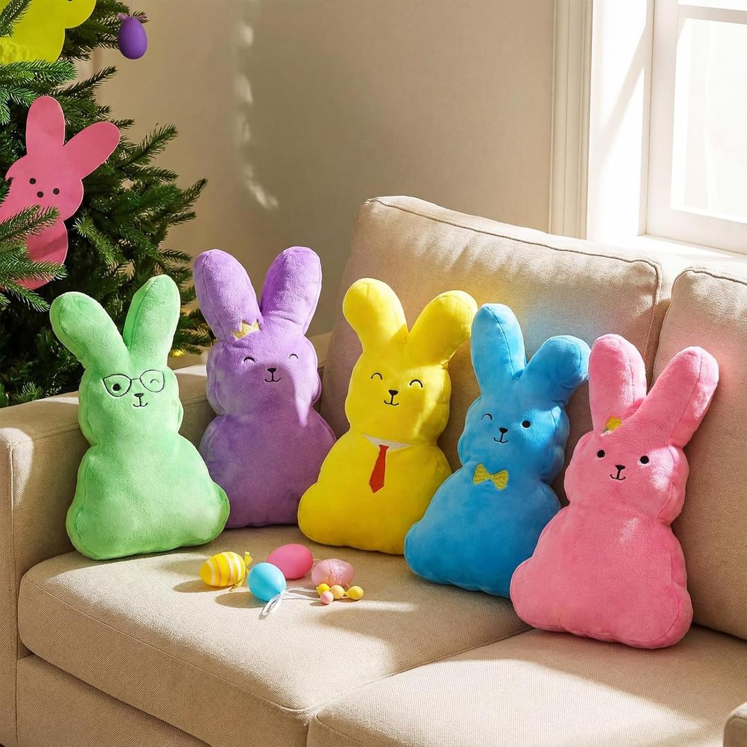 Threehoney 5 Pcs 14.17 Inch Easter Bunny Throw Pillows Rabbit Shaped Throw Pillows Easter Plush Bunny Stuffed Animals Soft Decorative Cushion for Couch Sofa Bed Decor