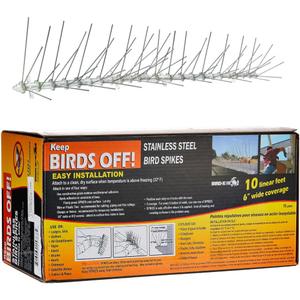 Bird-X Stainless Steel Bird Spikes, 6-inch Regular Wide Spikes, Bird Spikes for Pigeons and Other Small Birds, Easy to Install, Contains 2 ft. Strips, Covers 50 Linear Feet Area