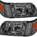Headlights Assembly Fit For 1998-2011 Ford Crown Victoria 98 99 00 01 02 03 04 05 06 07 08 09 10 11 Ford Crown Victoria w/Corner Headlamp Replacement (Gunmetal Smoked)