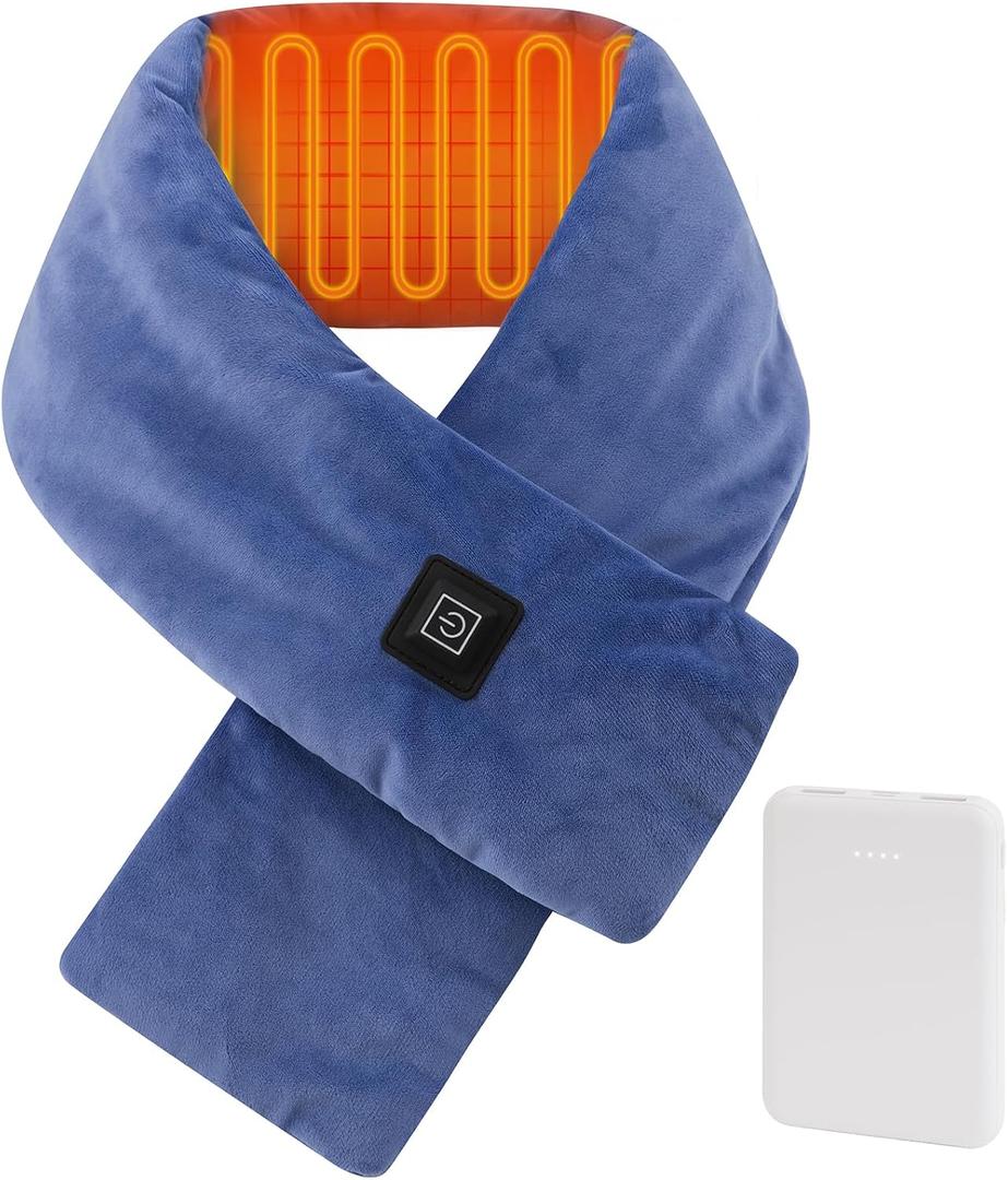 Heated Neck Wrap with 5000 mAh Power Bank, Cordless Heating Pad with Adjustable 3 Heat Settings, Soft Neck Warmer for Pain Relief, Muscle Relaxation, Portable Heated Neck Scarf (Blue)
