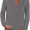 ANRABESS Women's Long Sleeve Shirts 2025 Fall Henley Business Casual Tops Cute T-Shirts Work Blouses Outfits Vacation Clothes XXL Light Taupe