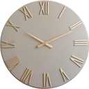 Oversized Modern Wall Clock - 30 inch, Contemporary Simple, Cement Gray, Gold Roman Numerals, Metal Face, Battery Operated, Minimalist Decorative Wall Clock for Living Room, Entryway, Kitchen, Office