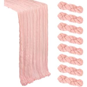 8 Pack Blush Pink Table Runner Cheesecloth 10Ft Spring Gauze Cheese Cloth Table Runner 120 Inch Boho Sheer Rustic Fabric for Holiday Party Decor Bridal Baby Shower Wedding Decoration