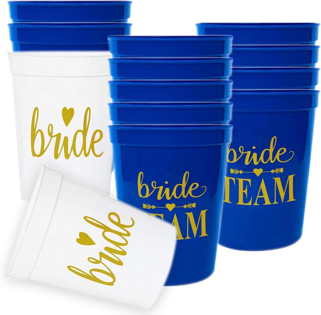 LADY&HOME Bachelorette Party Plastic Cups Bride Team Gifts Reusable Party Cups for Bridal Party(Navy Blue)