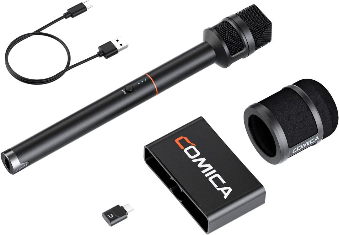 COMICA Revo S Wireless Handheld Microphone with USB-C Receiver,48kHz/24bit Recording, 15H Battery Life, Reporter Mic for Street Interview/Podcasting, Compatible with iPhone 15/16, USB-C Android Phone