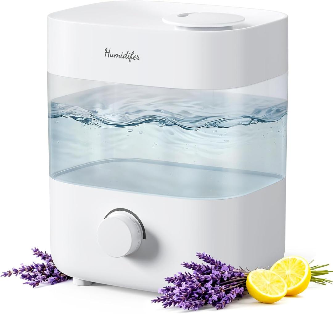 Humidifiers for Bedroom, 2L Tank for 15H, 20dB Quiet Mist Time, Dual Nozzles, Auto Shut-Off, Rotate to Adjust Mist Intensity, Rapid Ultrasonic Humidification for Baby Nursery and Plant (White)