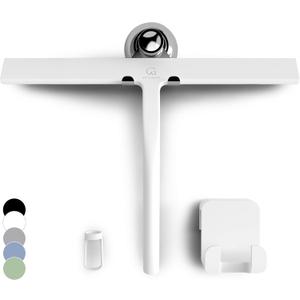 GÜTEWERK Silicone Shower Squeegee for Glass Doors & Mirrors with Stainless Steel Core, Streak-Free & No-Squeak Window Cleaning, 3-in-1 No-Drill Mount (Hook/Suction/Adhesive),White, 13 Inches