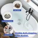 Metal 2 Pack Bathtub Drain Stopper with Top Hair Catcher, Innovative 3 in 1 Pop-up Bathtub Strainer, Tub Stopper with Detachable Stainless Steel Filter Basket for Standard 1.5 to 2.4'' Drain, Chrome