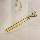 Neodrain 24-Inch Gold Linear Shower Drain, 2-in-1 Flat & Tile Insert Cover, Stainless Steel Linear Drain, Brushed Brass Rectangle Shower Floor Drain with Hair Strainer, Watermark&CUPC Certified (Golden)