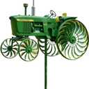 Garden Wind Spinner, Green Tractor Windmill Stake with Rotating Wheels for Patio Yard Garden, Unique Outdoor Sculptures Ornament Gift for Friends Family (Tractor)