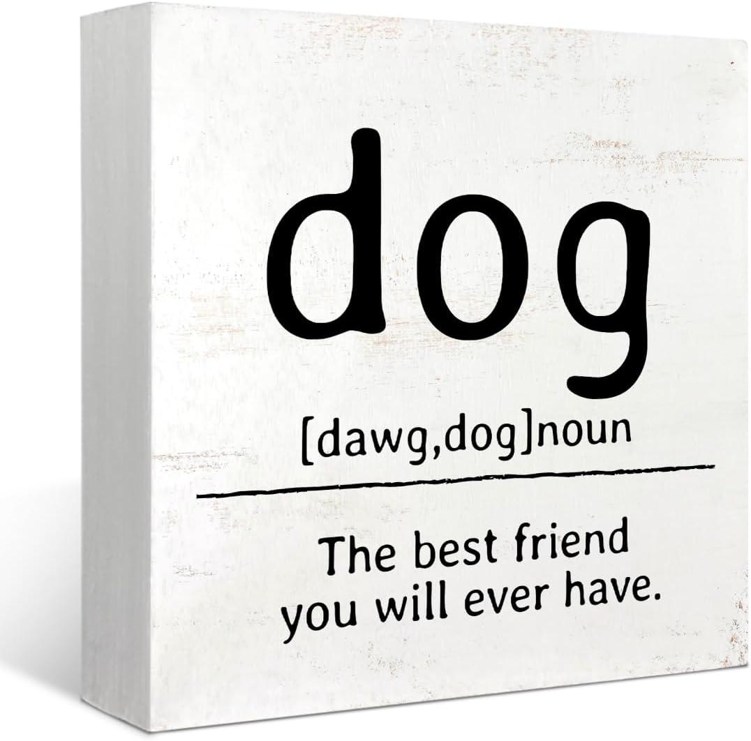 4 x Mtrgdn Dog Decorations for The Home Table Shelf Wood Box Sign,Gifts for Dog Mom Dog Lovers Owner,Farmhouse Rustic Wood Block Plaque for Office Desk Decor,Dog Definition Decor Christmas Birthday Gifts