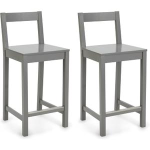 Amazon Basics Wooden Bar Stool with Backrest 24", Grey, Set of 2