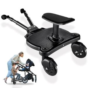 JUANWAN Universal Stroller Board with Detachable Seat - 2 in 1 Sit and Stand Stroller Standing Board for Most Brands of Strollers Holds Children up to 55#Black