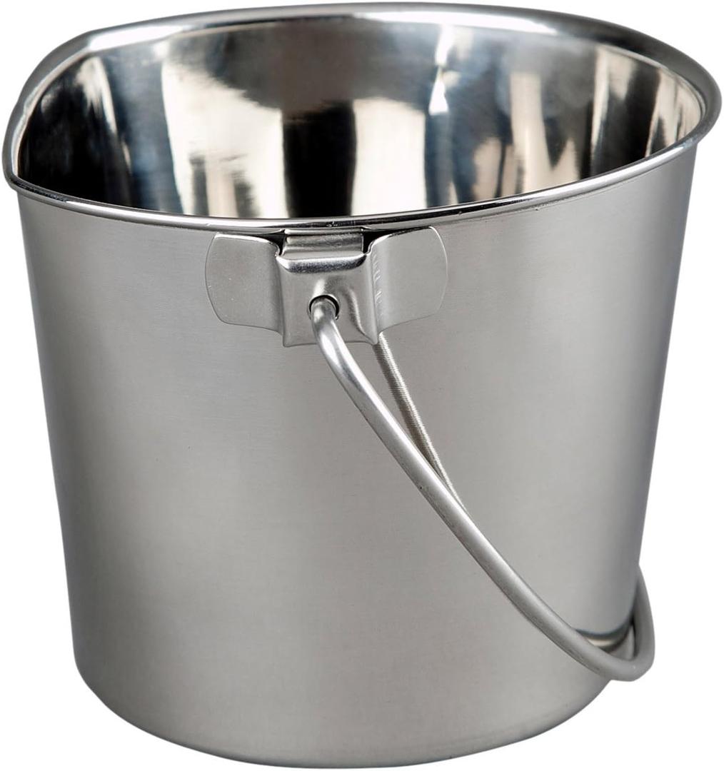 Advance PET Products 6 Quart Heavy Duty Stainless Steel Flat Side Bucket | Durable Food & Water Pail for Dogs, Cats, Kennels, Cages and Critter Crates | Multi-Purpose Bucket