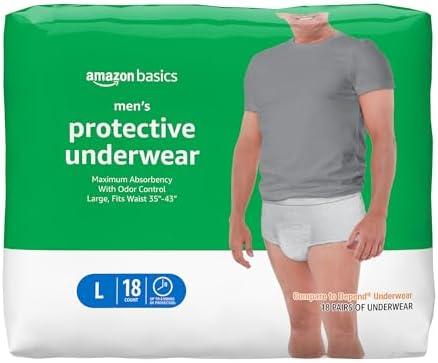 Amazon Basics Incontinence Underwear for Men, Maximum Absorbency, Large, 18 Count (Pack of 3)