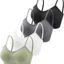 Omisy 4 Pieces V Neck Padded Bralette Cami Bra Wireless Tank Top Sports Bra with Adjustable Straps (Small, Black, White, Olive, Dark-grey)