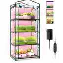 Indoor Greenhouse with Grow Lights, 4 Tier 27.2" L×19.9" W×61.8" H Mini Greenhouse with Zippered PVC Cover for Seed Starting Trays, Dimmable 2FT 60W Plant Light for Indoor Plants with Timer