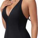 SUUKSESS Women Sexy Low Back One Piece Swimsuit Slimming Tummy Control Bathing Suit (Black, L)