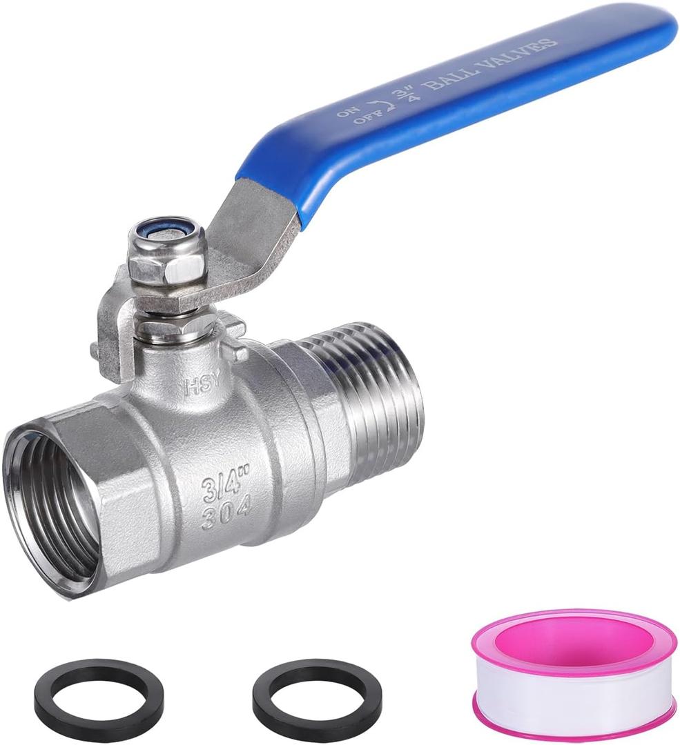 Garden Hose Shut Off Valve, High Flow 3/4" GHT Garden Hose Ball Valve, 304 Stainless Steel Heavy Duty Water Hose Shut Off Connector