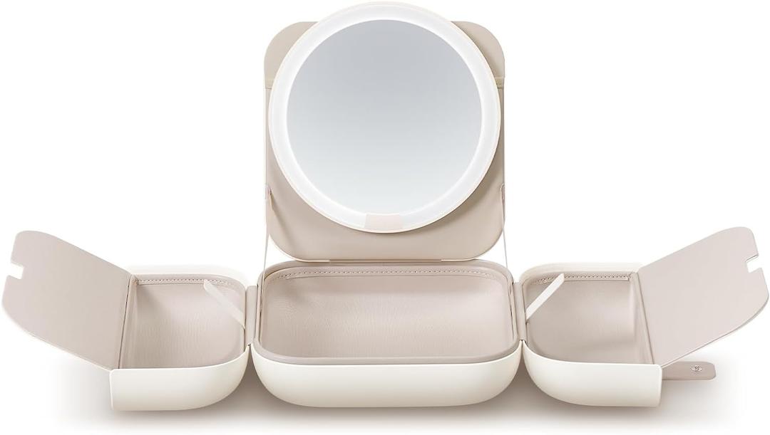 AMIRO M2 LumoCube Makeup Mirror with Bag - Portable LED Makeup Mirror with Lights, 5-Level Brightness, 3-Color Lights - Travel Makeup Organizer - White