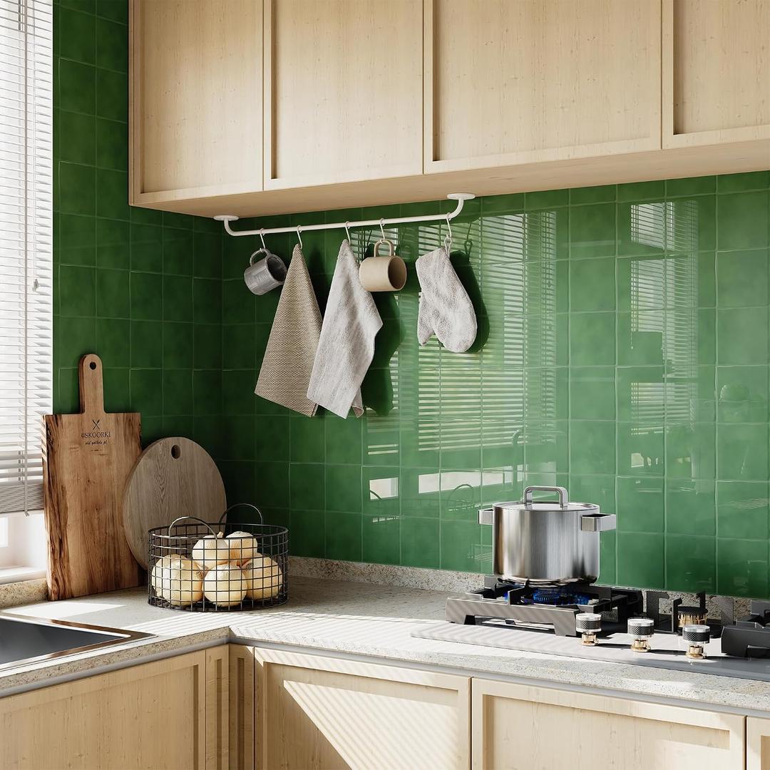 Yoillione Peel and Stick Backsplash for Kitchen: Self Adhesive Wall Tiles for Bathroom - Vinyl Thick Back Splash Tile (5, Square Green)