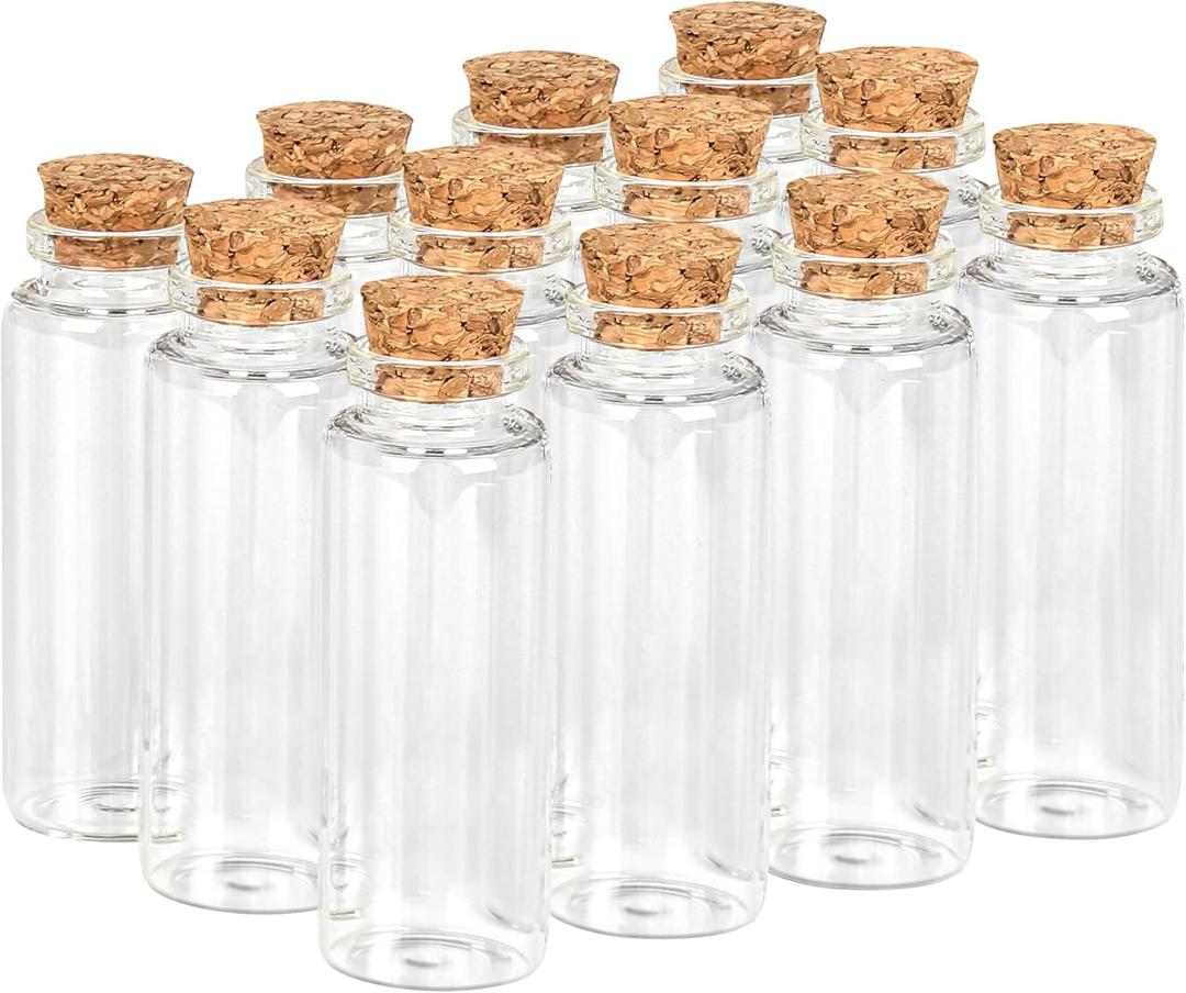 40ML DIY Decoration Glass Jars,12PCS Mini Glass Bottle with Wood Cork Stoppers for Halloween Decorations,Wedding Party Favors (30*80mm)