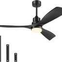 Ceiling Fan with Lights Remote Control, 52 Inch Black Ceiling Fans with 3 Downrods, 3 Blades, Timer, 6 Speed Modern Fan Quiet Reversible DC Motor for Patio Bedroom Outdoor/Indoor,52in,Black