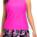 Plus Size Tankini with Skirt - Two Piece Swimsuit for Women Tummy Control Bathing Suit High Neck 2025 Swimwear (Pink)