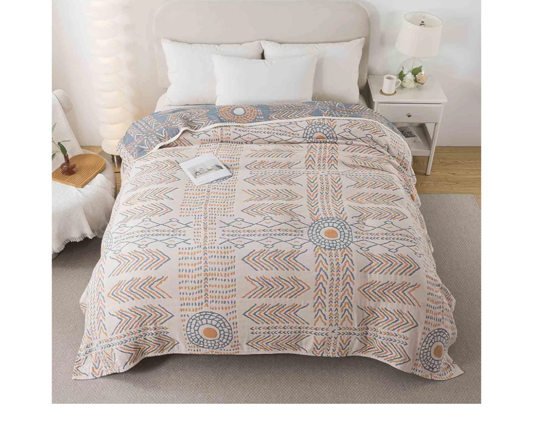 Qidordour Boho Throw Blanket, 60"x80" Muslin Blankets for Adults, 100% Organic Cotton Blanket for Couch Sofa, Lightweight Quilt, All Season Bed Throw, Farmhouse Home Decor, D-Indian Arrowhead
