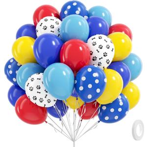 60pcs 12inch Dog Balloons, Royal Blue, Light Blue, Yellow, Red Paw Print for Puppy Dog Paw Birthday Party Decorations
