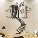 DecorSmart Alice in Wonderland Decorations Wall Decor for Bedroom with Stairs of Books, Trees and Ace of Hearts, Mad Hatters Tea Party Removable DIY Acrylic Wall Stickers Decorations