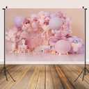 Girl 1st Birthday Balloon Photo Background Pink Balloon Butterfly Newborn Birthday Party Decoration Princess Girl Newborn Christening Backdrop Baby Shower Cake Smash Backdrop (7X5FT), Clear