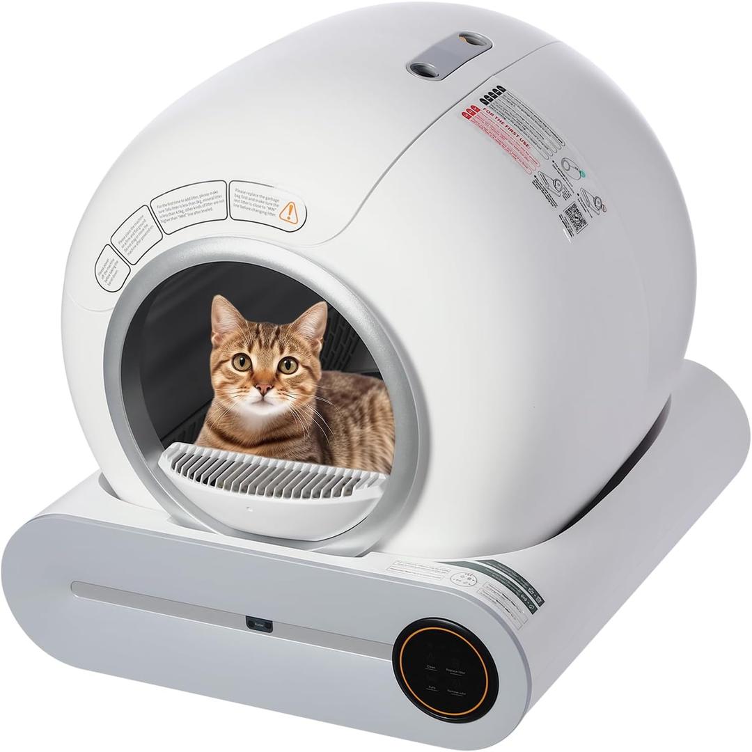 Self Cleaning Cat Litter Box, Smart Large Automatic Litter Box, Cat Litter Box with Real-time Monitoring, Remove Odor and LED Screen for Cats from 2.2 to 17.6 lbs