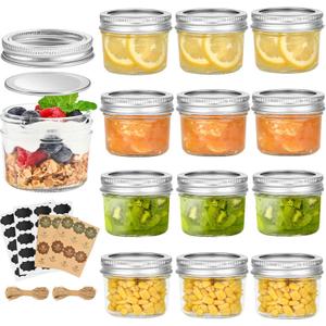 TUZAZO 4 oz Mini Mason Jars with Lids 12 Pack, 4oz Small Glass Mason Canning Jars for Jam Jelly Yogurt Dessert, Shower Wedding Favors Decor