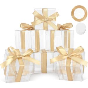 COTOPHER 5x5x5 Inches Gift Boxes 35 Pcs PET Material Cupcake Boxes Plastic Gift Boxes with Lids, Party Favor Boxes for Wedding Favors Baby Shower