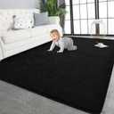 TWINNIS Large Area Rugs for Living Room Bedroom, 4x6 Feet, Super Soft Indoor Thickened Memory-Foam Carpets Easy-Cleaning, Modern Aesthetic Minimalist Comfy Rug for Kids Room Home Decor, Black