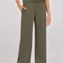 ANRABESS Women Two Piece Outfits Crochet Sheer Knit Sweater Top Wide Leg Pants Lounge Matching Sets Sweatsuit Travel Clothes (Green, L)