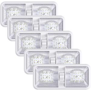 Leisure LED 5 Pack RV LED Ceiling Double Dome Light Fixture ON/ OFF Switch Interior Lighting for Car/ RV/ Trailer/ Camper/ Boat DC 11-18V Natural White 4000-4500K 48X2835SMD (Natural White 4000-4500K, 5)