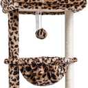 SYANDLVY Small Cat Tree for Indoor Cats, Unique Cheetah Leopard Print Cat Tree Tower for Kitties, Condo Furniture with Hammock & Sisal Scratching Posts
