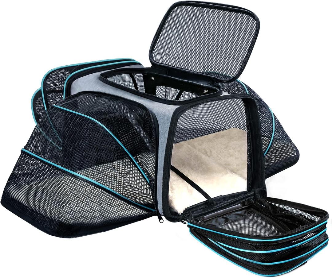 Cat/Dog Airline Approved Expandable Pet Carrier for Small Pets - Removable Pad, Pockets, TSA Compliant (43.0"L x 32.0"W x 12.0"H)