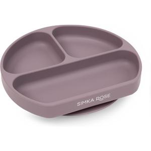 Simka Rose Baby Suction Plates - Silicone Divided Design, Toddler Plates - BPA Free, Microwave & Dishwasher Safe - Baby Led Weaning Supplies (Pack of 1) (Lilac)