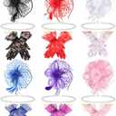 6 Sets Fascinators Hats for Women Tea Party Hat with Veil and Lace Gloves and Bead Necklaces for Vintage Party