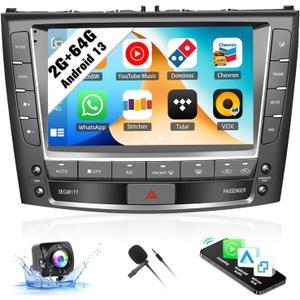 SIXWIN 2G+64G Android Car Radio for Lexus IS250 IS300 IS350 2006-2012 9 Inch Touch Screen with CarPlay Android Auto Mirror Link Bluetooth GPS Navigation WiFi FM SWC Backup Camera MIC
