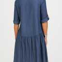 SUNNOW Women's Denim Button Front Mini Shirtdress Vintage Style Relaxed Fit Long Sleeve Dress